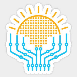 Solar Energy Rising Sun Digital Electric Circuit Prospering Hands Sticker